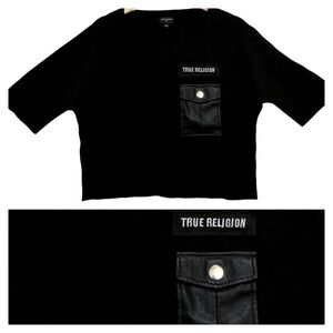 True Religion Womens Crop Top Size S Vegan Faux Leather Pocket Bikercore Edgy